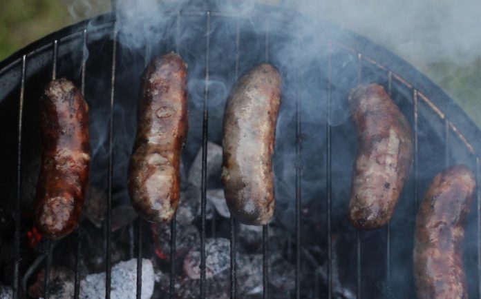Spanish chorizos on a grill