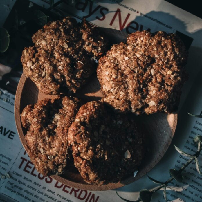 Brown Oatmeal Cookies on Wooden Plate