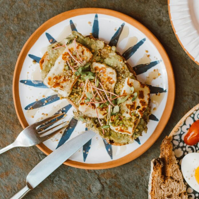 Top View of a Sandwich With Grilled Haloumi Cheese